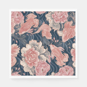 Blauw Roze Koi Chinoiserie Bloempatroon Servet