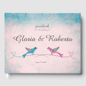 Blauw Roze Lovebirds Mexicaans Bruiloft Gastenboek (Voorkant)