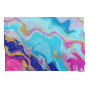 Blauw-roze Marmer: Gouden Glitter Textuur. Kussensloop