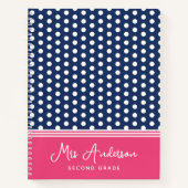 Blauw Roze Monogram Polka Dot Spotty Notitieboek (Voorkant)