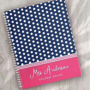Blauw Roze Monogram Polka Dot Spotty Notitieboek