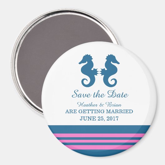 Blauw Roze Nautical Seahorse Save the Date Magnet Magneet (Voorkant / Achterkant)