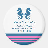 Blauw Roze Nautical Seahorse Save the Date Magnet Magneet (Voorkant)