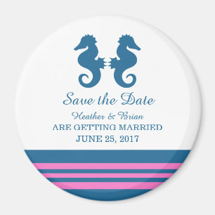 Blauw Roze Nautical Seahorse Save the Date Magnet Magneet