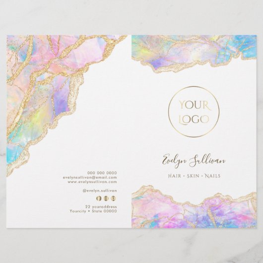 Blauw roze opaal service menu brochure (Voorkant)