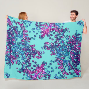 Blauw Roze Paarse Glittery Confetti Fleece Deken