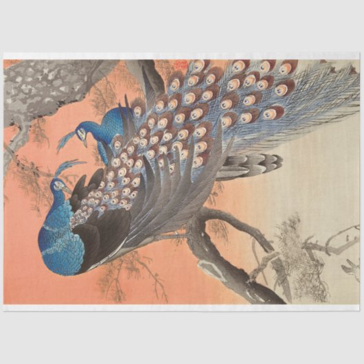  Blauw Roze Peacock Artwork Decoupage Tissuepapier (Voorkant)