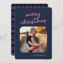 Blauw Roze Plaid 1-Foto Vrolijk Kerstscript