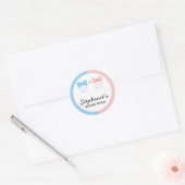 Blauw, roze pokadot Geslacht Bang en Bow Stropdas Ronde Sticker (Envelop)