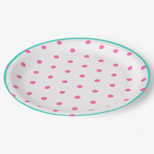Blauw Roze Polka Dots Papieren Bordje