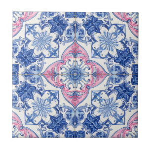 Blauw Roze Portugese Azulejo Barok Tegeltje