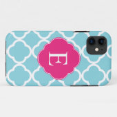 Blauw roze Quatrefoil Monogram Case-Mate iPhone Case (Achterkant (horizontaal))