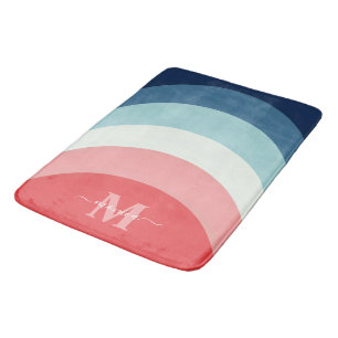 Blauw Roze Regenboog Curve Strepen Monogram Naam Badmat