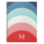 Blauw Roze Regenboog Curve Strepen Monogram Naam Notitieboek (Voorkant)