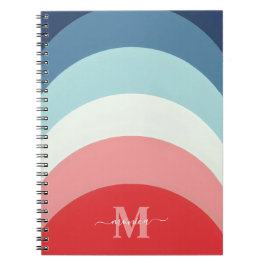 Blauw Roze Regenboog Curve Strepen Monogram Naam Notitieboek