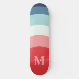 Blauw Roze Regenboog Curve Strepen Monogram Naam Skateboard