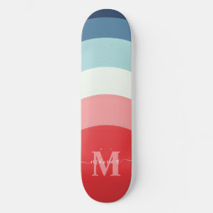 Blauw Roze Regenboog Curve Strepen Monogram Naam Skateboard