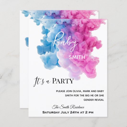 Blauw roze roken budget sekse uitnodiging (Voorkant / Achterkant)