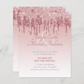 Blauw Roze Roze Goud Druppelende Glitter Bruiloft (Voorkant / Achterkant)