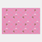 Blauw Roze Scallop Tegel Holly Branch Christmas Inpakpapier Vel (Voorkant)
