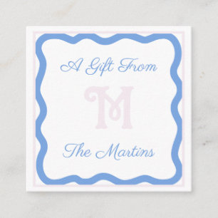 Blauw/roze sierlijke strik 2,5" x 2,5" behuizing K Informatiekaartje