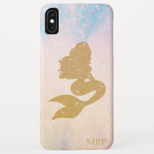 *~* Blauw roze Sparkle Gold Glitter Mermaid iPhone XS Max Hoesje