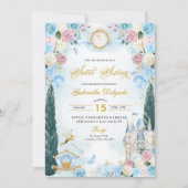 Blauw & Roze Sprookje Assepoester Prinses Zoet 16 Kaart (Voorkant)