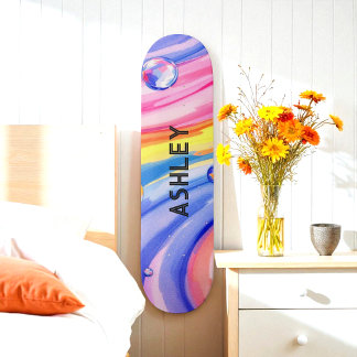 Blauw Roze Surf Patroon Watercolor Skateboard