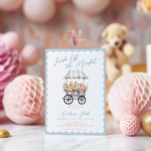 Blauw Roze Van De Markt Bruids Douche Uitnodiging