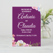 Blauw Roze Waterverf Bloemen bruiloft Save the dat Kaart (Staand voorkant)