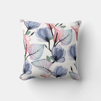 Blauw & Roze Waterverf Bloemenkussen Kussen