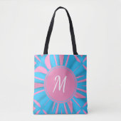 Blauw roze Waterverf Patroon Monogram aanpassen Draagtas (Voorkant)