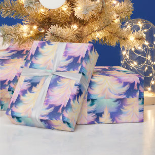 Blauw Roze Wit Goud Bomen Modern Kerstmis Cadeaupapier