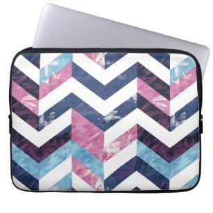 Blauw Roze Wit Marmeren Chevron Laptop Sleeve