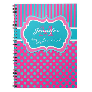 Blauw roze witte poka Dot Striped Journal-laptop Notitieboek