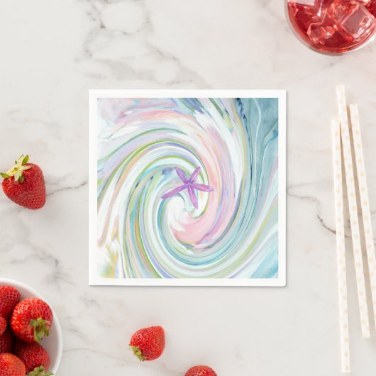 Blauw Roze Zee Swirl & Starfish servetten (Insitu)
