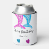 Blauw Roze Zeemeermin waterverf Naam toevoegen Ver Blikjeskoeler (Blikje Voorkant)