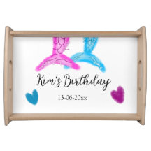 Blauw Roze Zeemeermin waterverf Naam toevoegen Ver