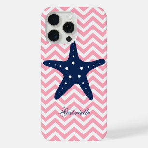 Blauw & Roze Zigzags Patroon Zeester iPhone 15 Pro Max Hoesje