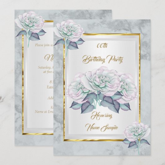Blauw Roze Zilver Roze Gouden Verjaardagsfeest Uit Kaart (Voorkant / Achterkant)