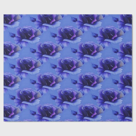 Blauw Rozen Floral Pattern Wrapping Paper Cadeaupapier (Vlak)