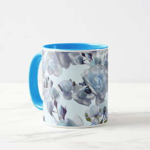 Blauw Rozen Mok, Blauwe Mok, Blauwe beker, Rozen b Mok