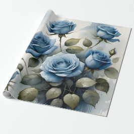 Blauw Rozen waterverf schilderij Cadeaupapier