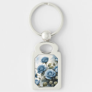   Blauw Rozen waterverf schilderij Sleutelhanger