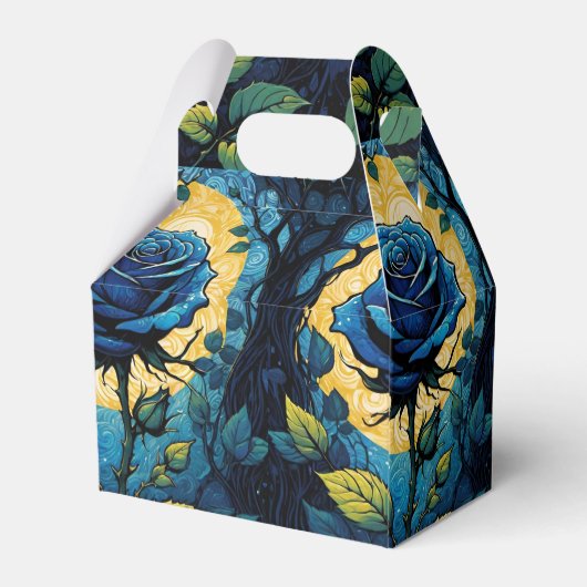 Blauw Rozen wijnstokken 3 gevel Bedankdoosjes (Achterkant)