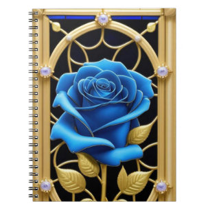 Blauw Rozenontwerp in Glas in Lood Notitieboek