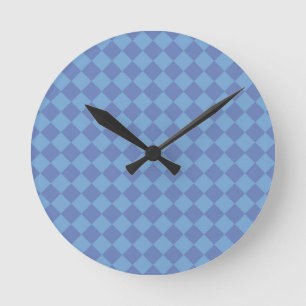 Blauw ruitpatroon van Checker Ronde Klok