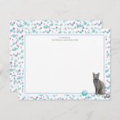 Blauw Russisch Kat Gepersonaliseerd Briefpapier Notitiekaartje (Voorkant / Achterkant)