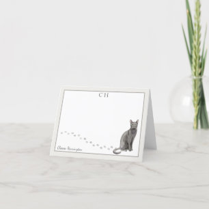 Blauw Russisch Kat Grijze Grensmonogram Naam ingev Bedankkaart