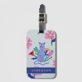 Blauw Russisch Kat & Matisse Bloemen Bagagelabel